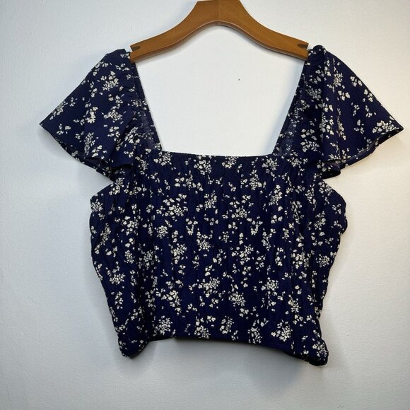 Lane Bryant Womens Crop Top Size‎ 18 Floral Smocked Shirred Flutter - Picture 1 of 9